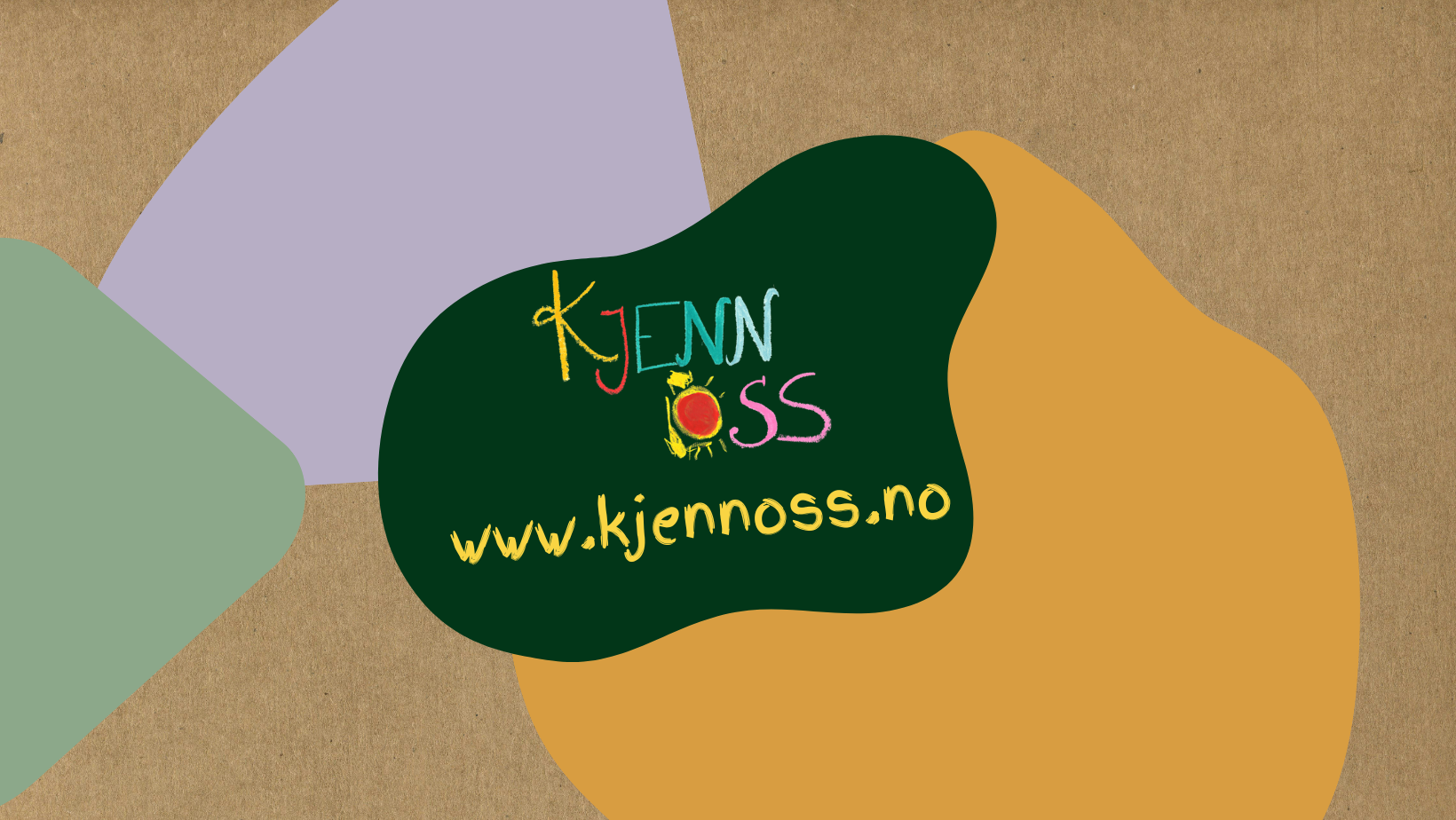 Bildet viser en logo for "KJENN OSS" med nettadressen "www.kjennoss.no". Designet har en flerfarget tekst og en sol, plassert på en grønn form. Bakgrunnen har abstrakte former i grønt, fiolett og oransje.

