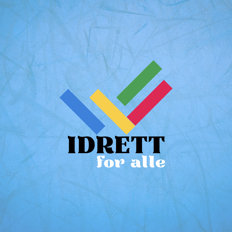Bilde av teksten "Idrett for alle" på en blå bakgrunn. 